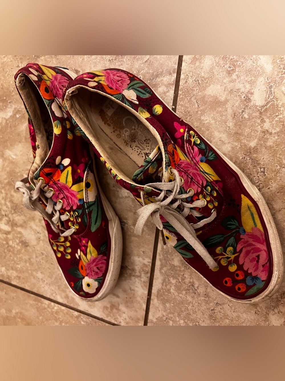 Keds x Rifle Paper Co Burgundy Floral Sneakers Women’s 8 Rare Collab
